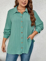 GIBSIE Plus Size Casual Solid Button Up Shirt