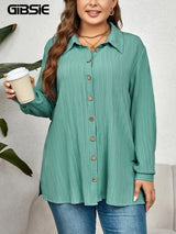 GIBSIE Plus Size Casual Solid Button Up Shirt