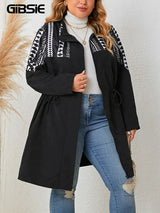 GIBSIE Plus Size Ethnic Print Black Mid Long