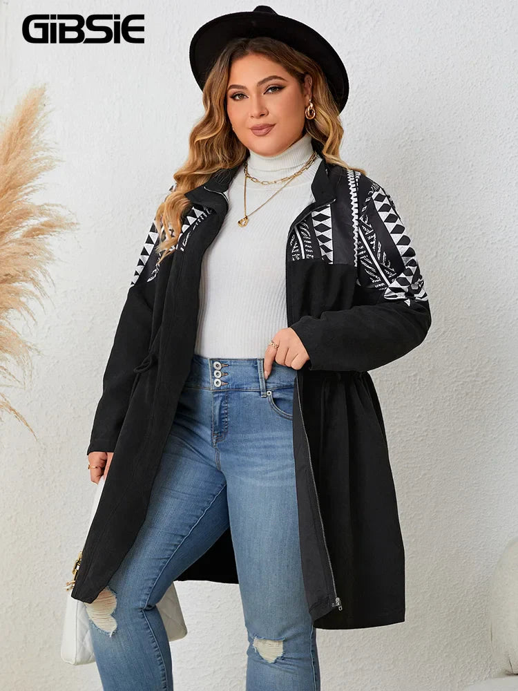 GIBSIE Plus Size Ethnic Print Black Mid Long