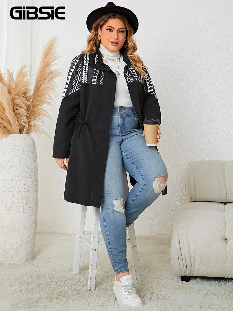 GIBSIE Plus Size Ethnic Print Black Mid Long