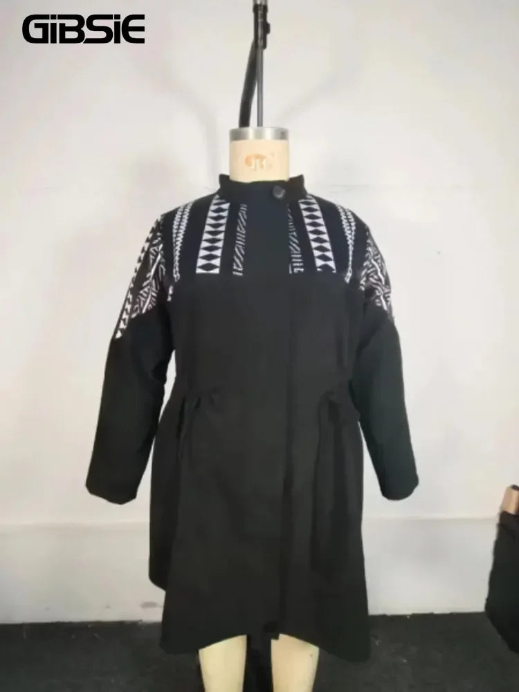 GIBSIE Plus Size Ethnic Print Black Mid Long