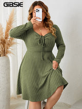 GIBSIE Plus Size Sweettheart Neck Knot Front A-Line
