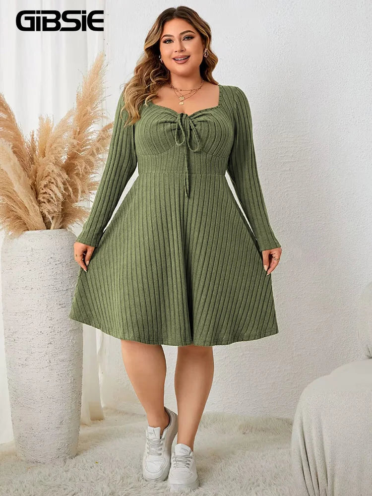 GIBSIE Plus Size Sweettheart Neck Knot Front A-Line
