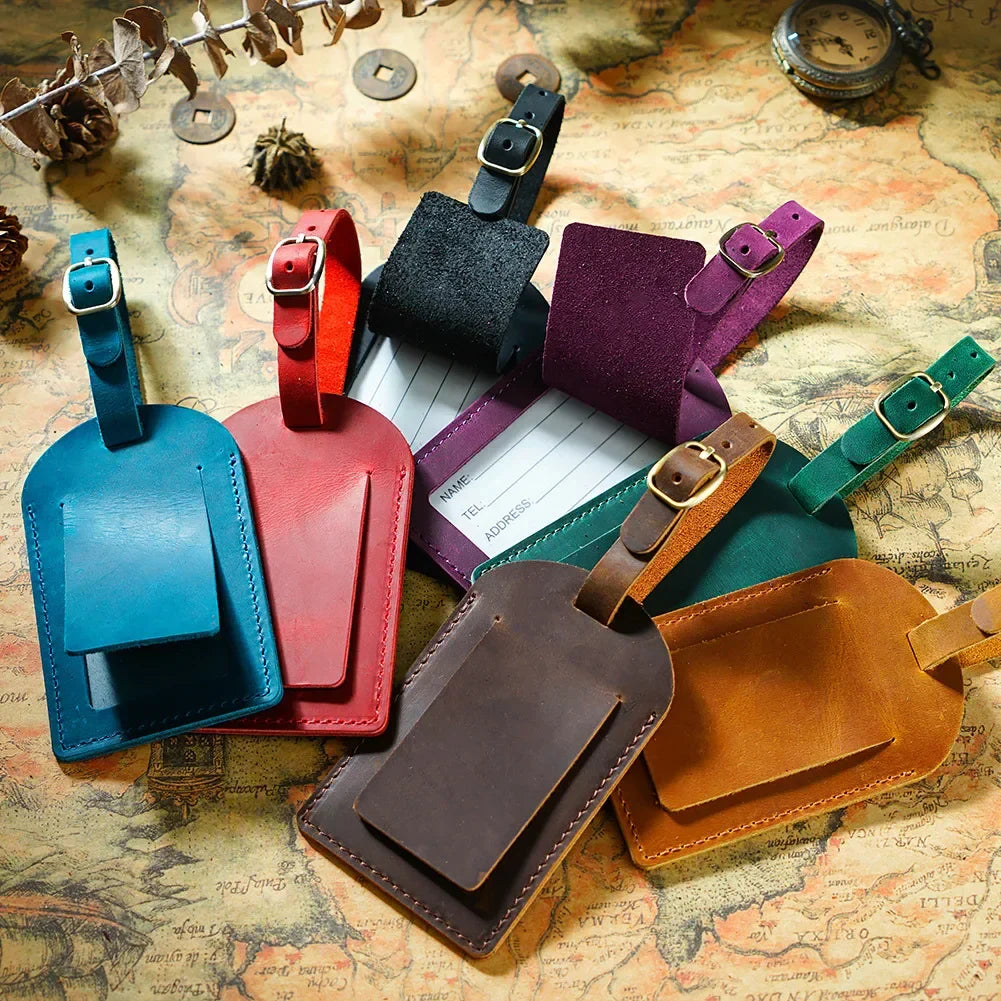 Genuine Leather Luggage Tag Suitcase Identifier Label Baggage