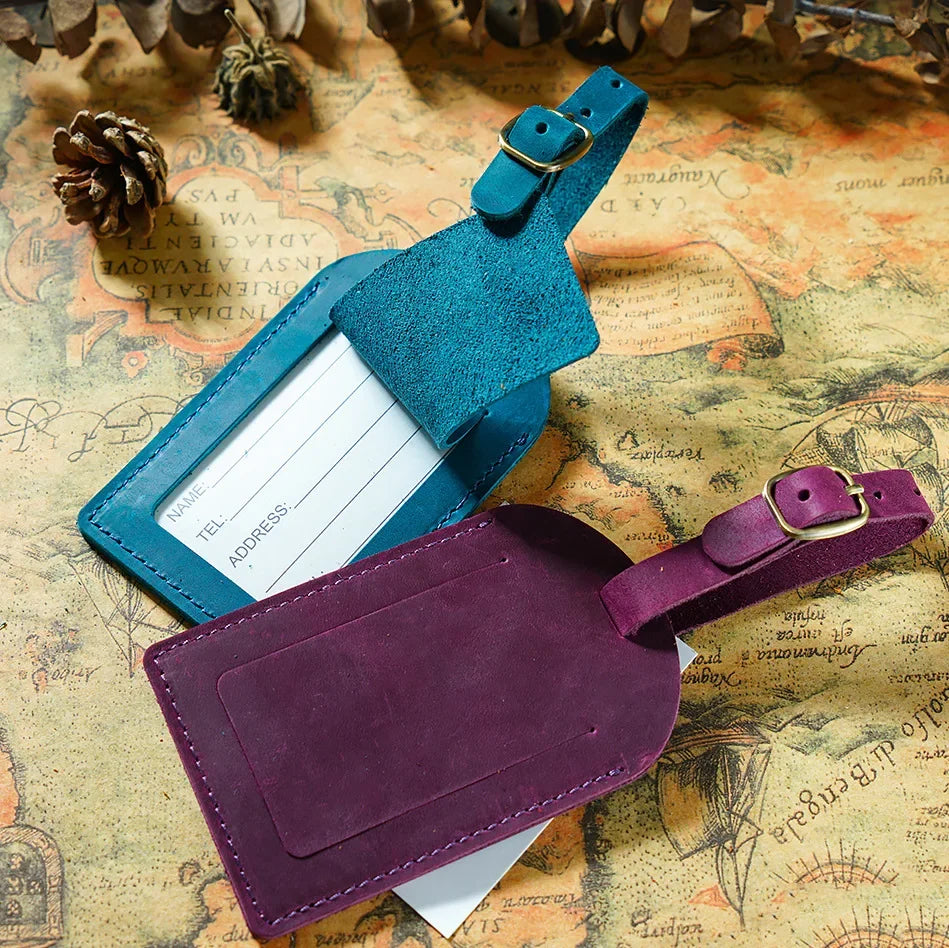 Genuine Leather Luggage Tag Suitcase Identifier Label Baggage