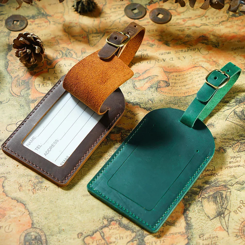 Genuine Leather Luggage Tag Suitcase Identifier Label Baggage