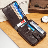 Genuine Leather Men's Wallet Business RFID Blocking Credit Card Holder for Women Travel Small Purse with Hasp Fold Coin Pocket