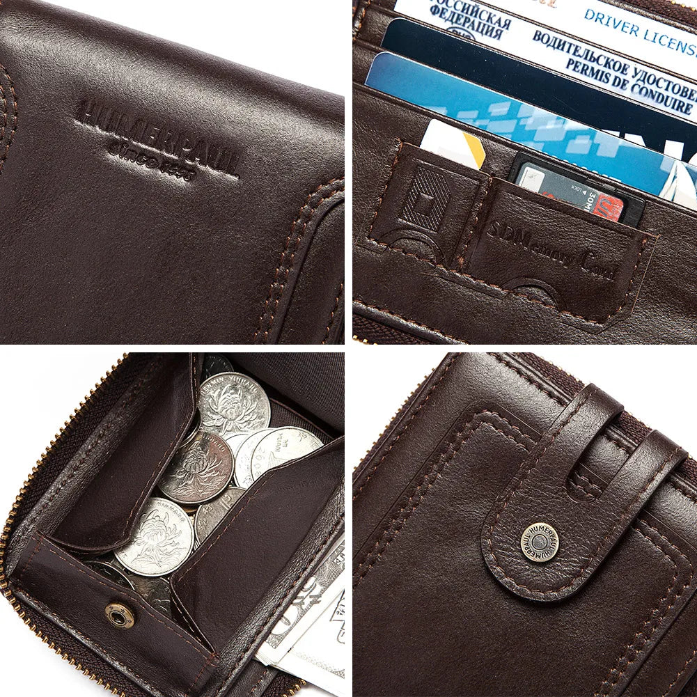 Genuine Leather Men's Wallet Business RFID Blocking Credit Card Holder for Women Travel Small Purse with Hasp Fold Coin Pocket