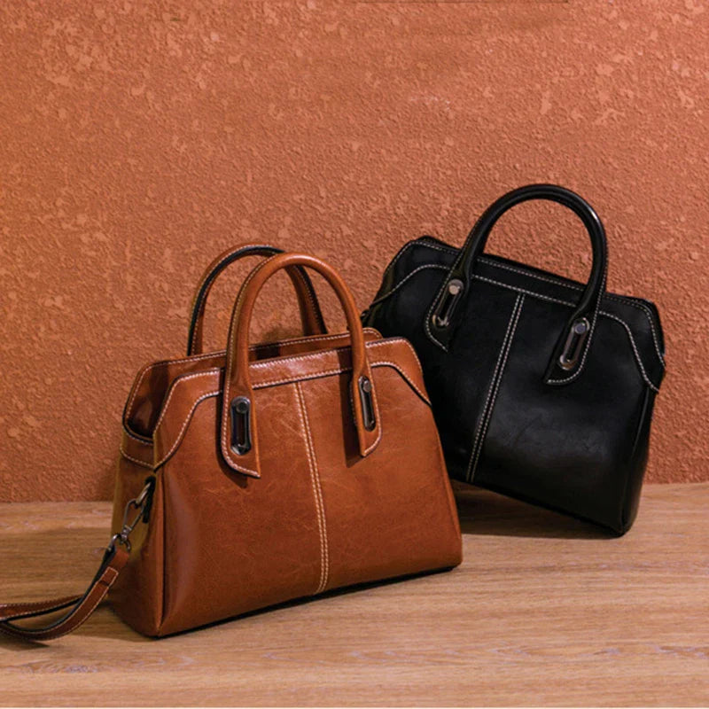 Genuine Leather Women Handbag Top Handle Shoulder Cross