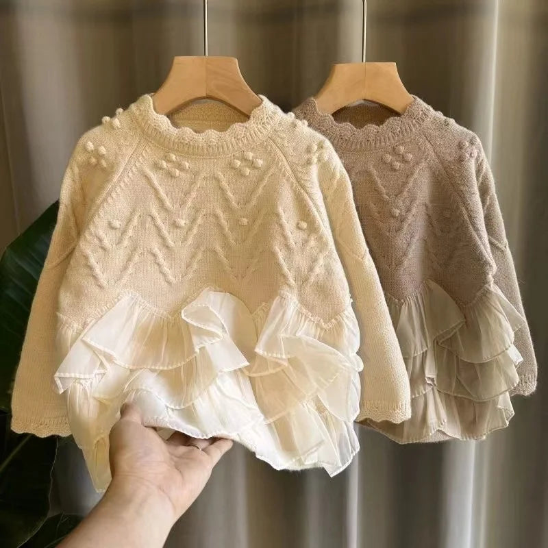 Girls Pullover Sweater Childrens Lace Style Childrens Clothing