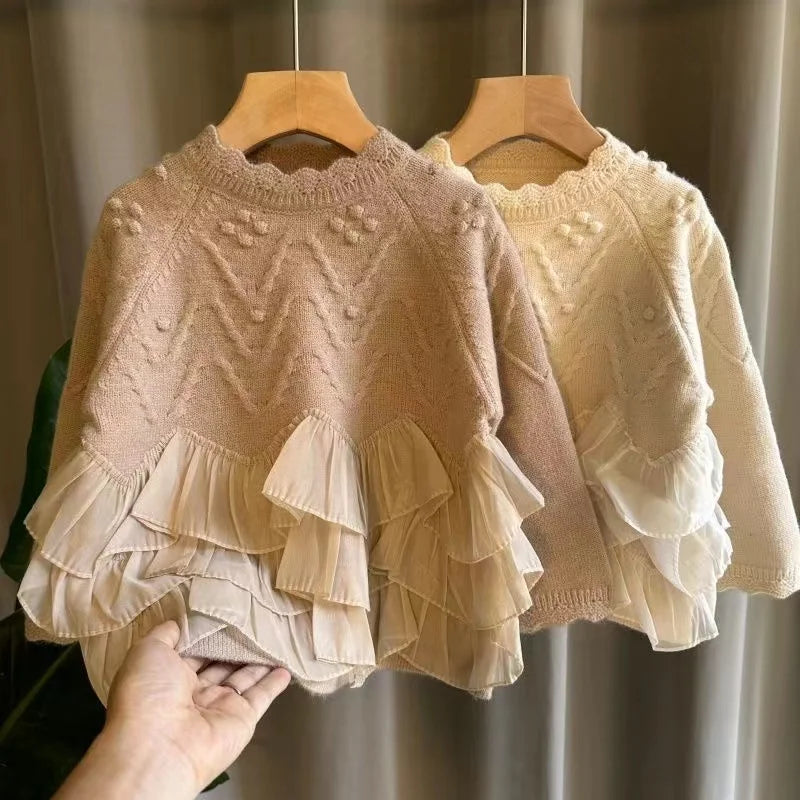 Girls Pullover Sweater Childrens Lace Style Childrens Clothing