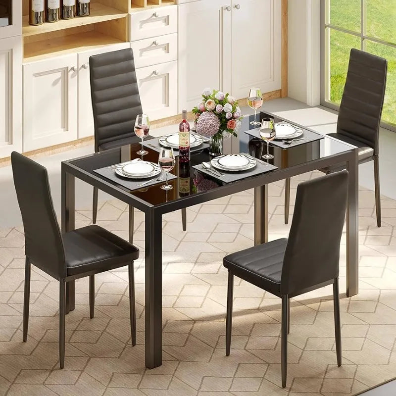 Gizoon 5 Piece Glass Dining Table Set, Kitchen