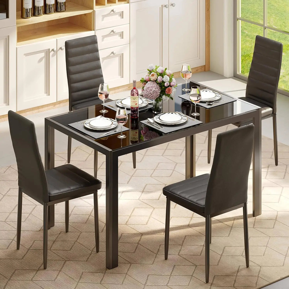 Gizoon 5 Piece Glass Dining Table Set, Kitchen