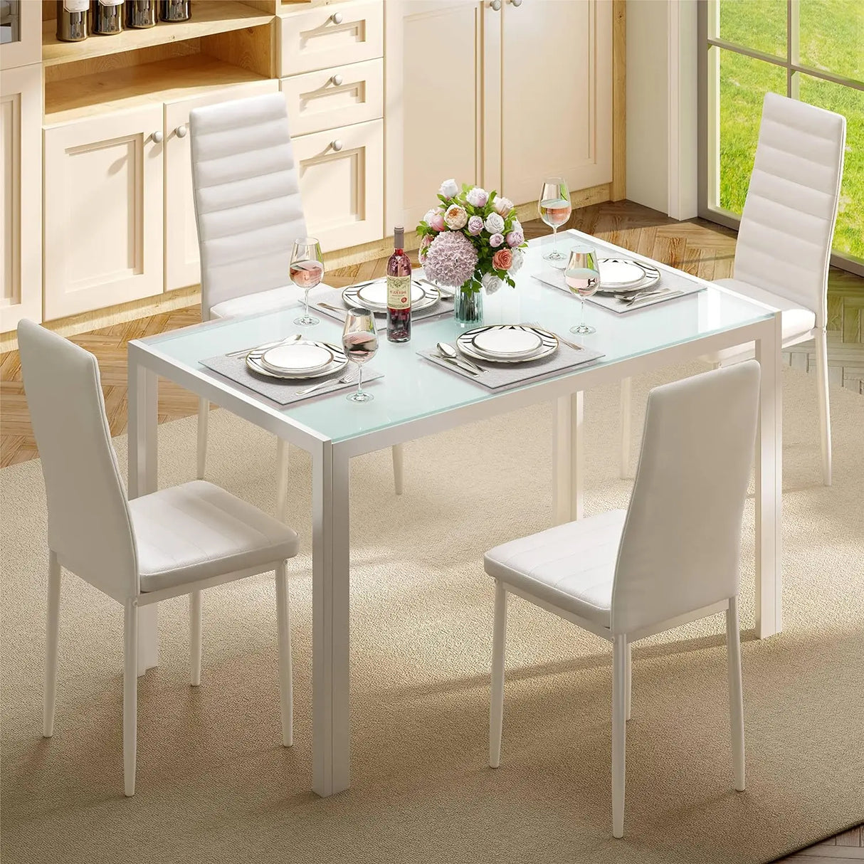Gizoon 5 Piece Glass Dining Table Set, Kitchen