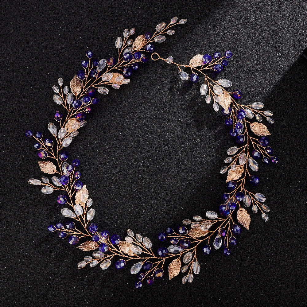 Gold Alloy Crystal Bead Flower Headband Hair Accessories