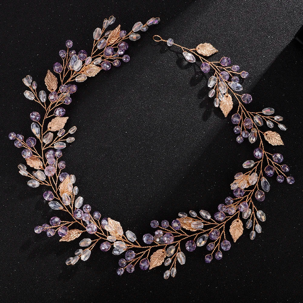 Gold Alloy Crystal Bead Flower Headband Hair Accessories