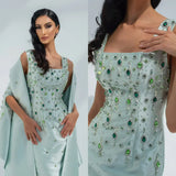Green Crystal Handbeading Prom Dresses 2Piece Jacket Back