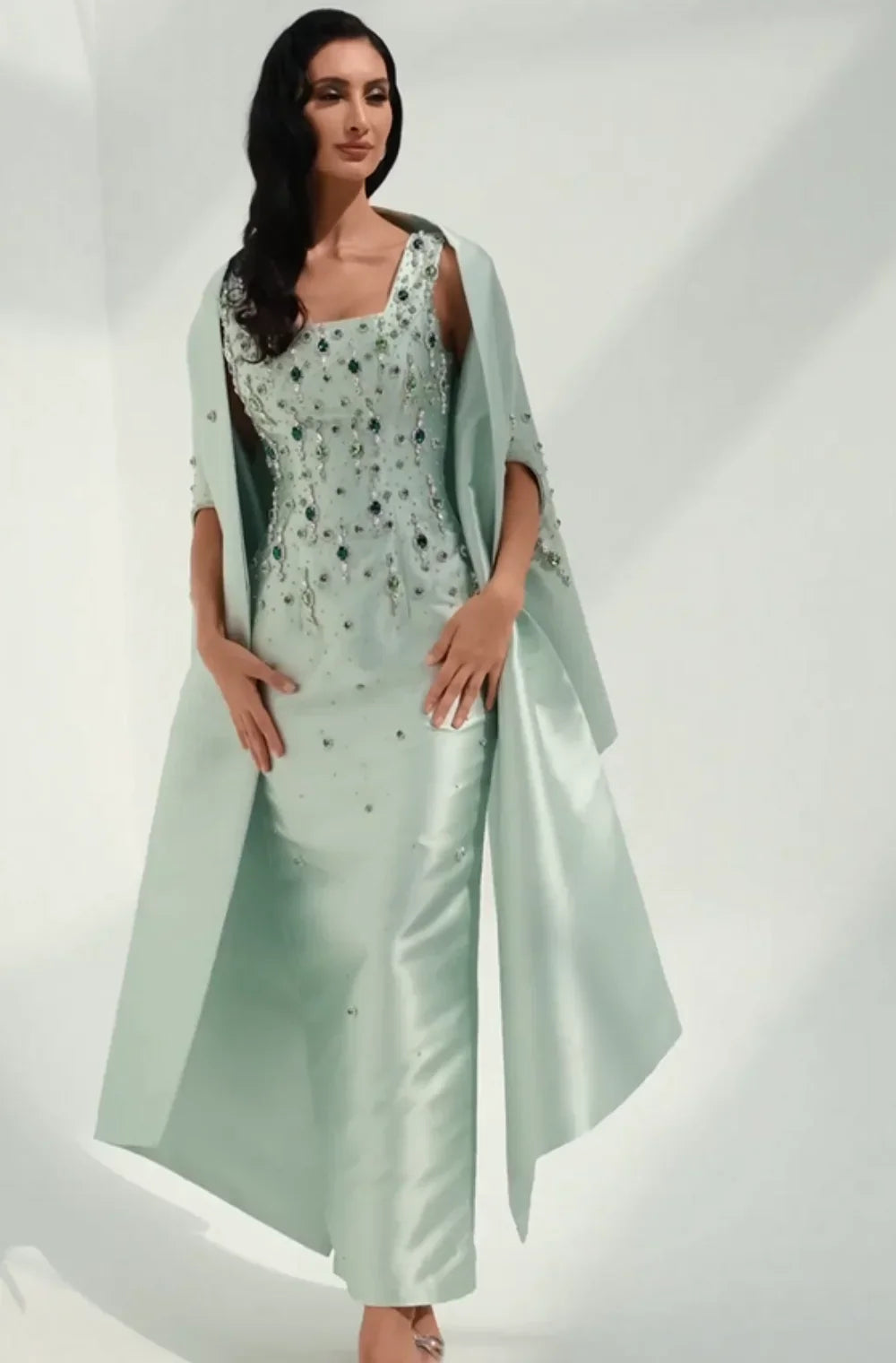 Green Crystal Handbeading Prom Dresses 2Piece Jacket Back