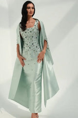 Green Crystal Handbeading Prom Dresses 2Piece Jacket Back