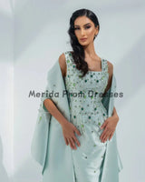 Green Crystal Handbeading Prom Dresses 2Piece Jacket Back