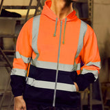 Men Reflective Strip Hoodie Sweatshirt Long Sleeve Fitting