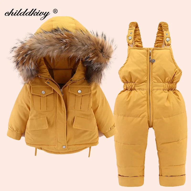 2pcs Set Children Winter Down Jacket and Jumpsuit