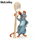 Wuli&baby Holding Spoon Smiling Mouse Brooches Women Alloy