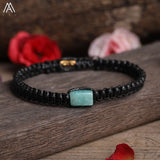Natural Black Tourmaline Single Beads Woven Adjustable Bracelet