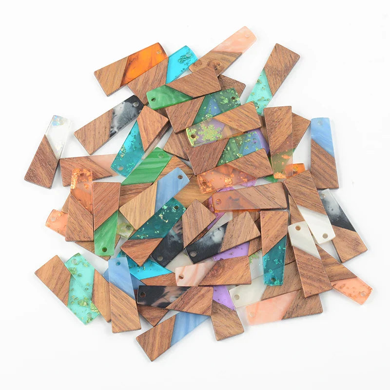10PCS Trapezoid Earrings Accessories Natural Wood & Resin