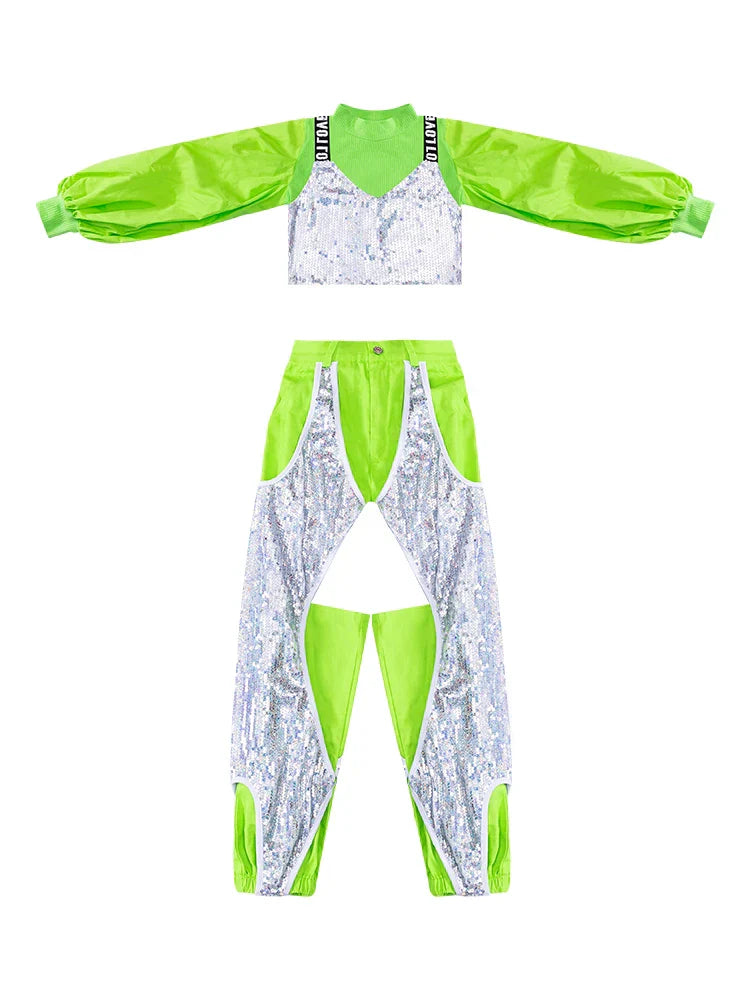 Girls Hip Hop Dancing Clothing Kid Sequins Stitching