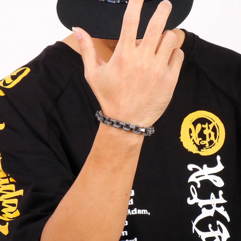 10MM Black S Gold Color Stainless Steel Checkered