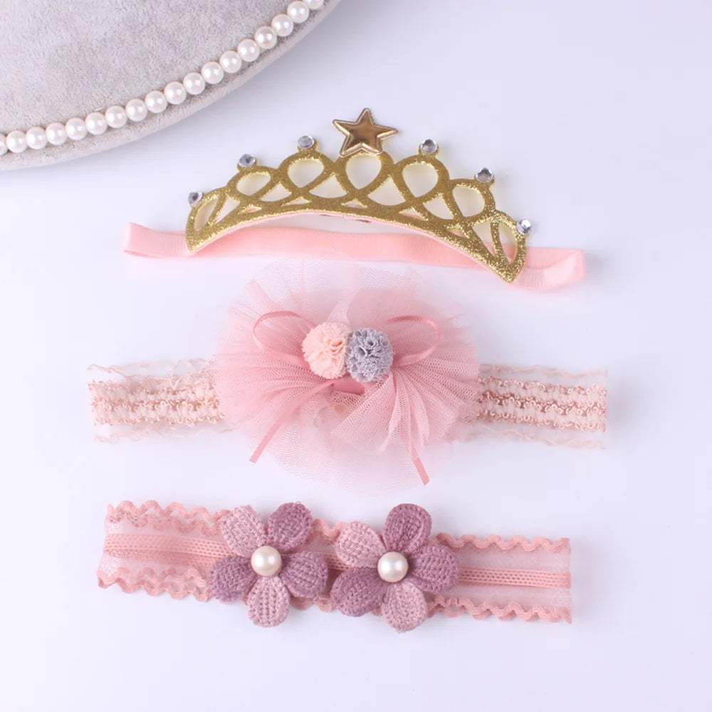 3pcs/lot Newborn Headwear Baby Girl Flower Headbands Lace