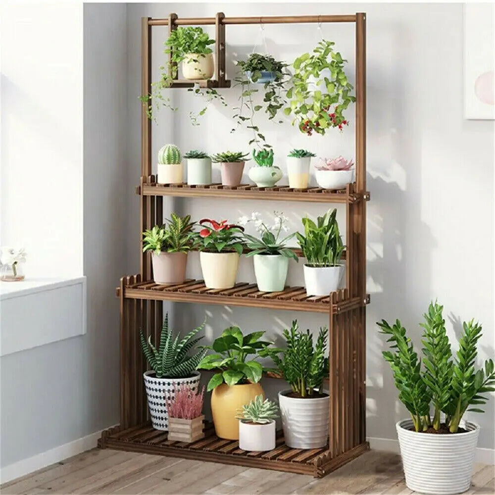 3-Tier Hanging Wood Plant Stand Planter Shelves Flower