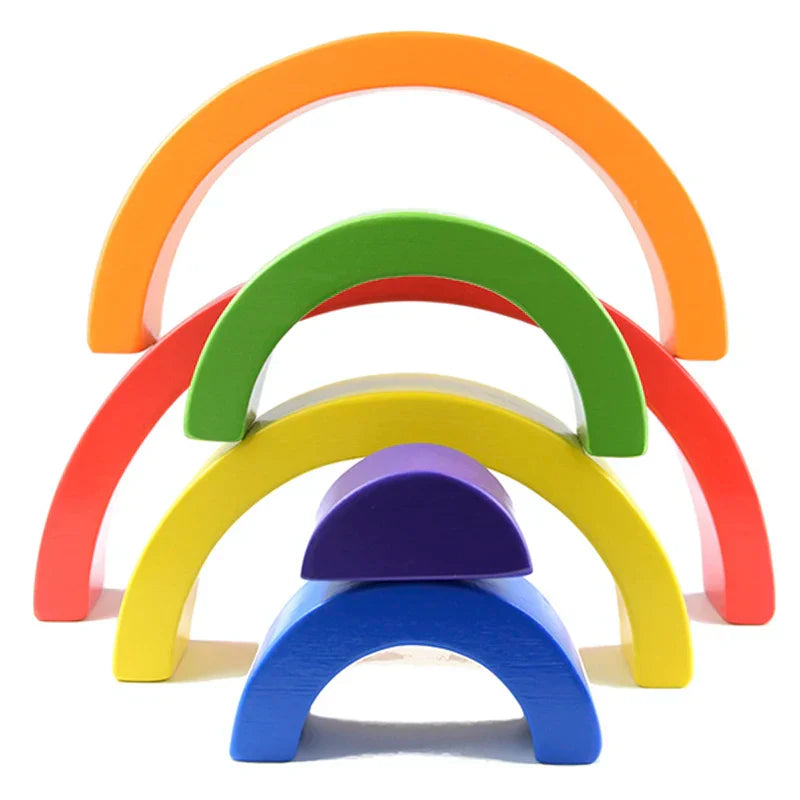 Kids Wooden Toy Montessori Rainbow Building Blocks DIY