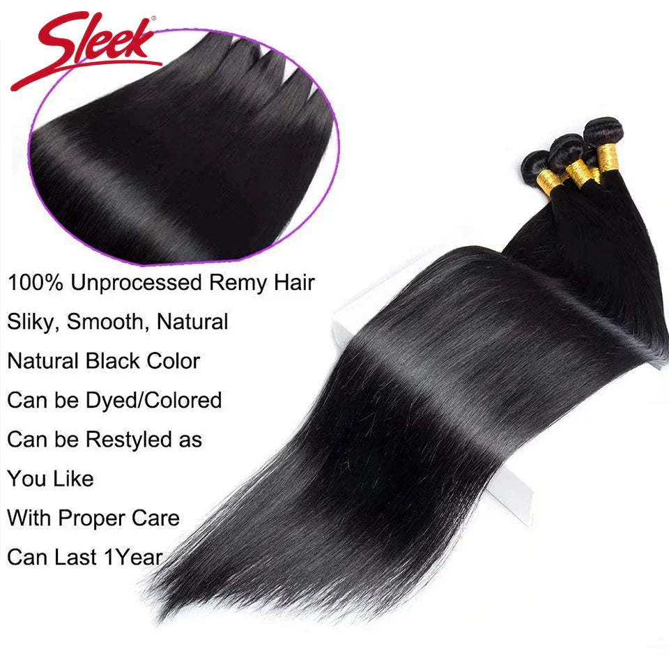 Sleek Brazilian Straight Human Hair Bundles 1/3/4 Pcs