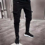 Men Slim Biker Ripped Long Denim Trousers Skinny