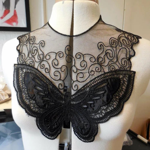 1 Pc Black Flower Neckline Collar Lace Applique