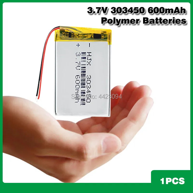 Rechargeable 3.7V 600mAh Battery 303450 Lithium Polymer Li-Po