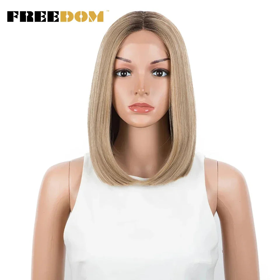 FREEDOM Straight Synthetic Lace Wigs Short Bob Ombre