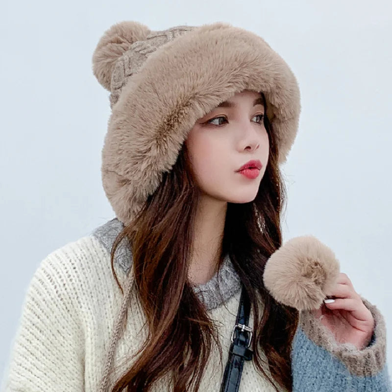 2021 New Pompom Winter Hats For Wome Earmuffs