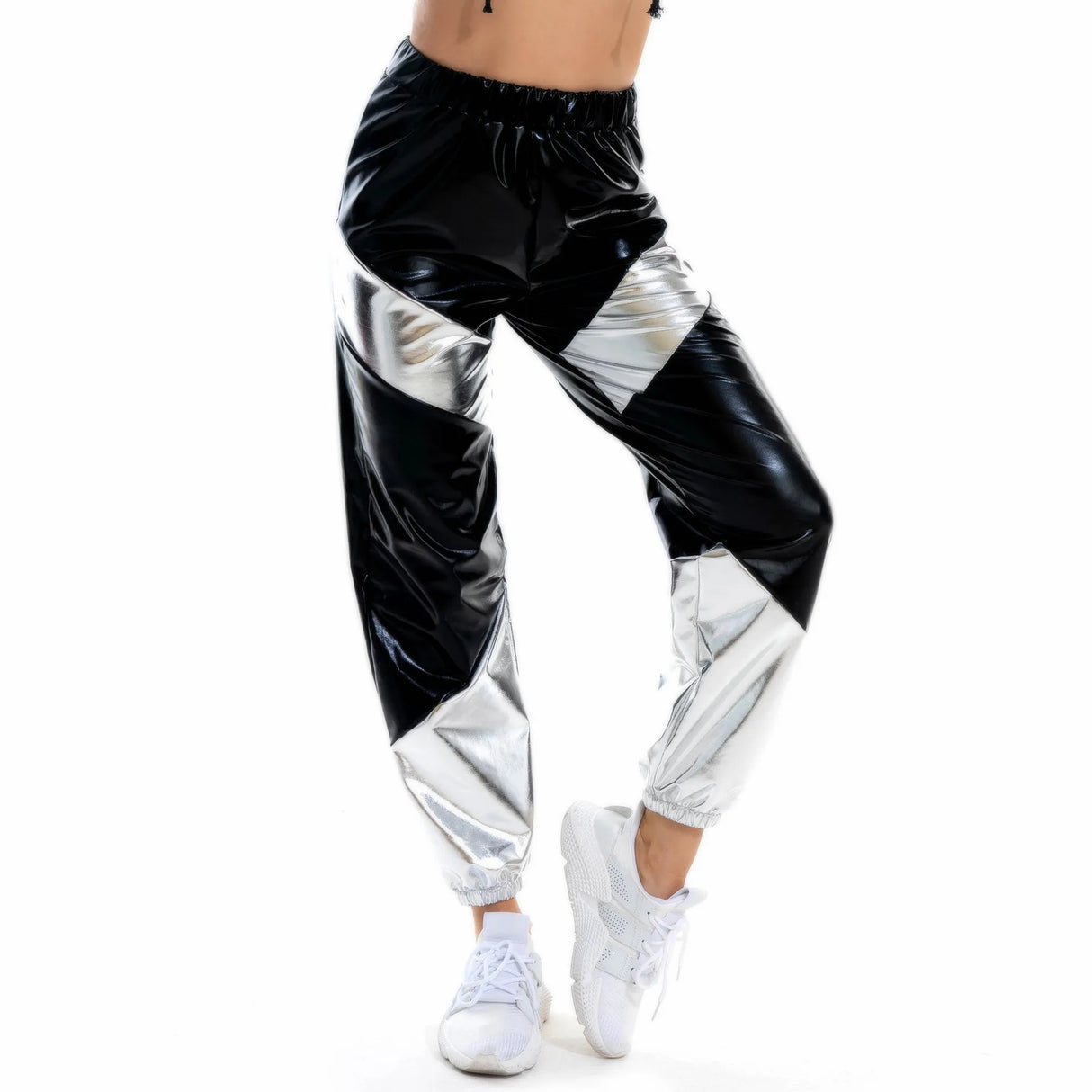 Women Shiny Metallic Joggers Pants Hip Hop Trouser