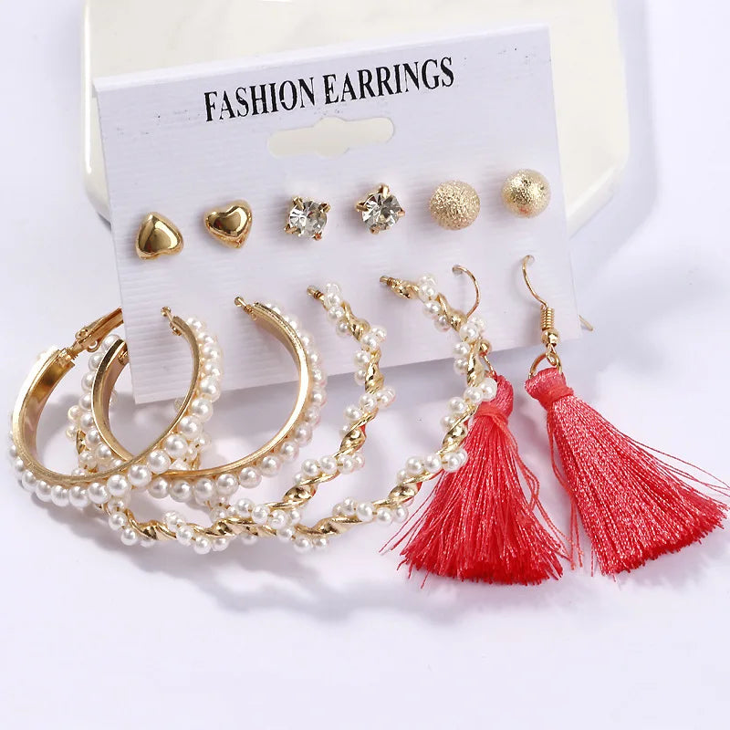 LATS Women's Earrings Set Tassel Pearl Earrings for