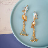 Vintage Leaves Earrings Heavy Metal Gold Studs Tassel
