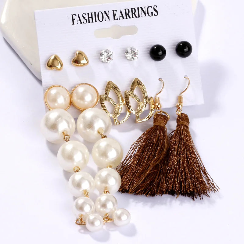 LATS Women's Earrings Set Tassel Pearl Earrings for