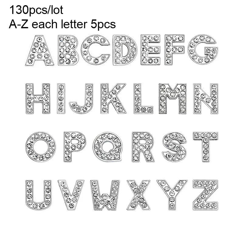 Wholesale 130pcslot 8mm AZ Rhinestone Sliders Letters Slide