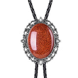 Hollow pattern emerald bolo tie leather cord necklace