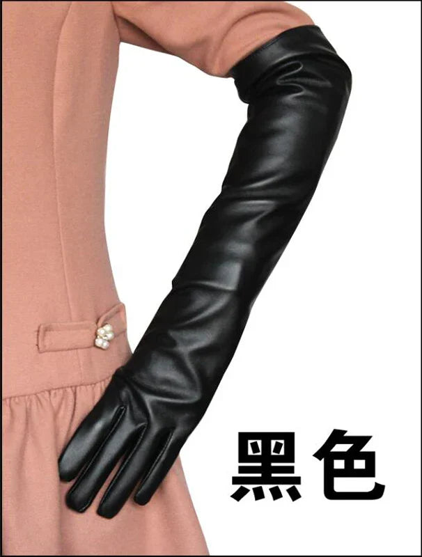 Hair women's long touch screen leather gloves 50cm