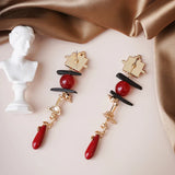 Vintage Leaves Earrings Heavy Metal Gold Studs Tassel