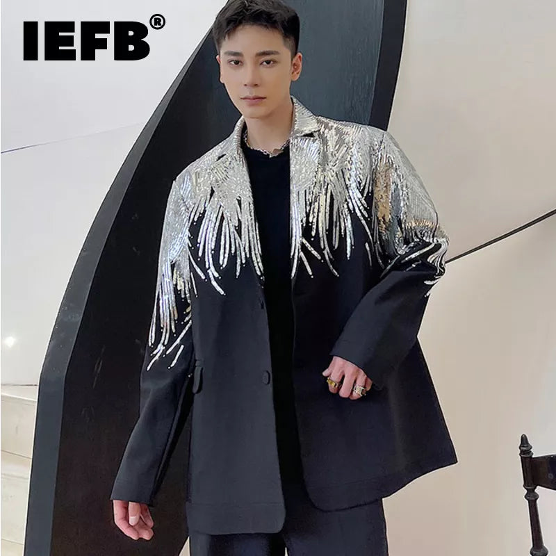 IEFB Heavy Craft Embroidery Sequin Trend Casual Men's